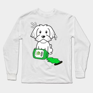 Cute white dog Spills a jar of wasabi sauce Long Sleeve T-Shirt